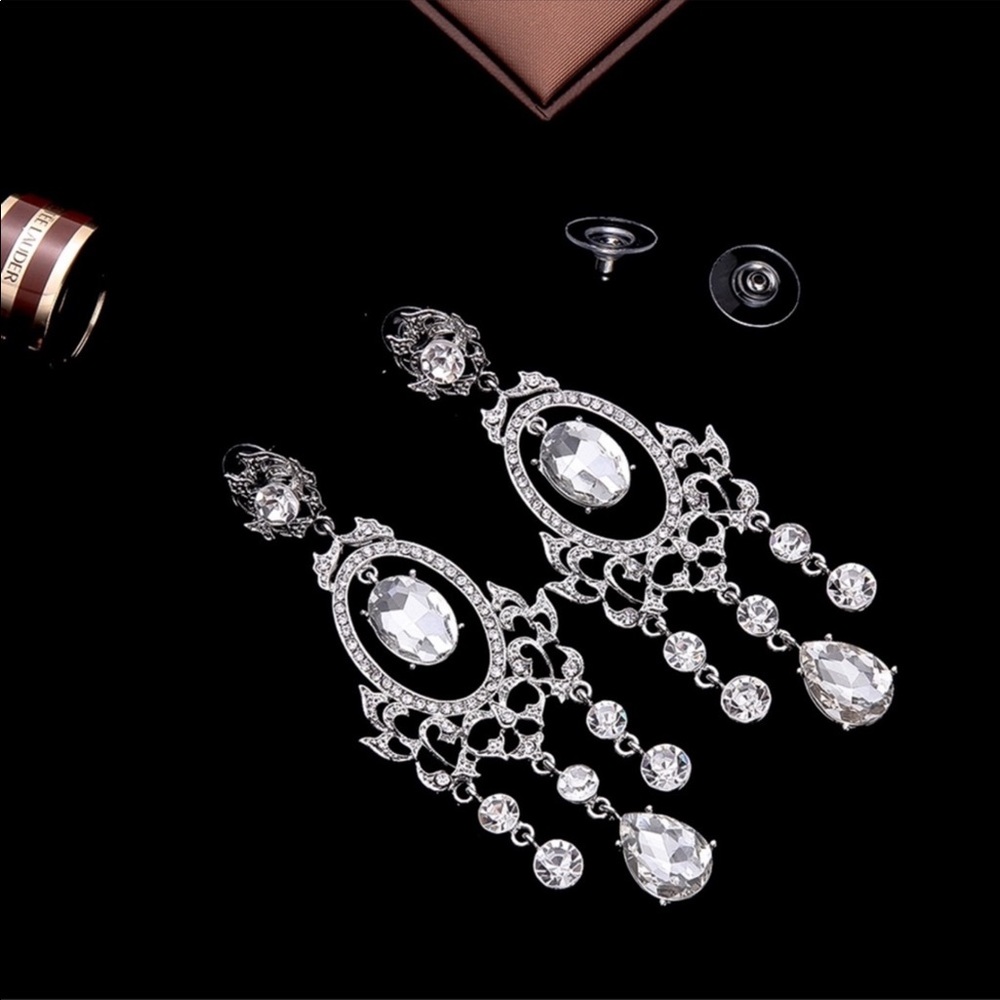 Crystal Chandelier Prom Bridal Pageant Earrings - Picture 5 of 7